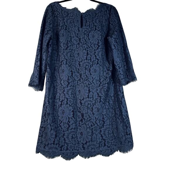 Joie Womens LG Navy Blue Eyelash Lace Sheath Dress 3/4 Sleeve Lined Knee Length - Picture 2 of 4